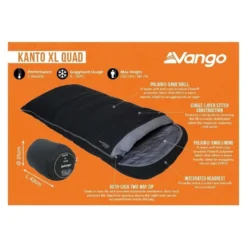 Vango Kanto XL Quad Deken Slaapzak Synthetisch Zwart -Winkel Voor Buitenartikelen 96988 vango kanto xl quad flare slaapzak